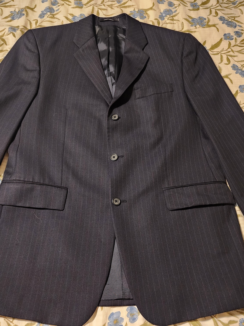 Calvin Klein Dark Navy Pinstripe Three-Button Suit Jacket